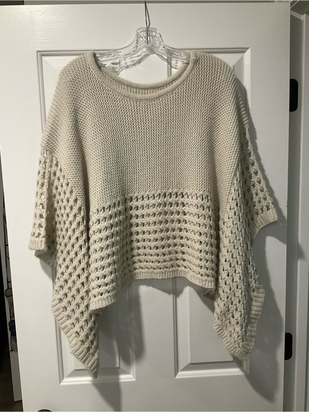 Cream Open-Knit Poncho Sweater - Women